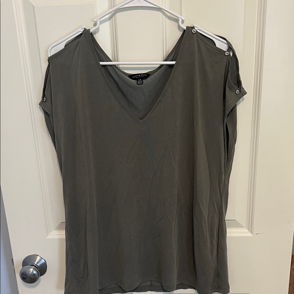 Lucky Brand Olive V-Neck Blouse